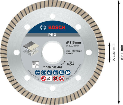 Disco de diamante cerámico Bosch PRO de 115 mm para corte de azulejos.